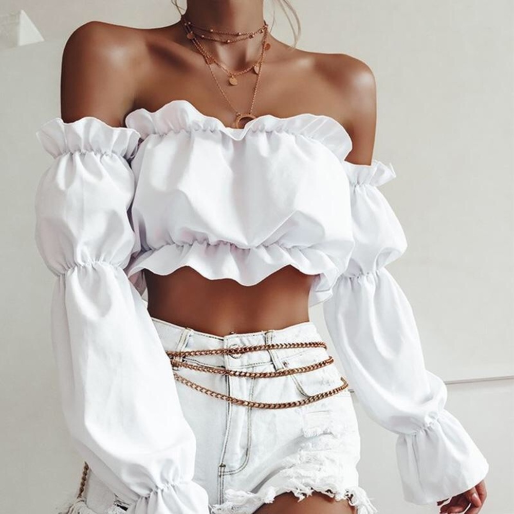 White Long-sleeve crop top